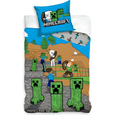 Kokvilnas gultas veļa 160x200 Minecraft zila spilvendrāna 70x80 C24
