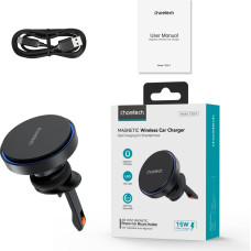 Choetech Magnētisks turētājs ar 15 W induktīvo lādētāju gaisa atverei - melns