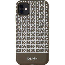 Dkny PU Leather Repeat Pattern Bottom Stripe MagSafe Case for iPhone 11 Brown