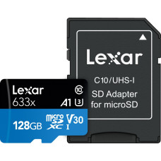 Lexar High-Performance 633x UHS-I micro SDXC  128 GB  Class 10  U3  V30  A1  45 MB|s  100 MB|s 843367119707