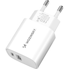 Wozinsky 20 W USB-A USB-C 100–240 V sienas lādētājs, balts