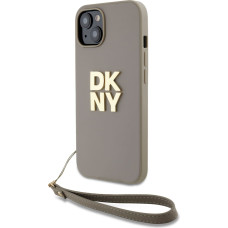 Dkny PU Leather Stack Logo Wrist Strap Case for iPhone 14 Beige