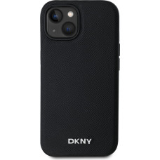 Dkny PU Leather Silver Metal Logo Magsafe Case for iPhone 13 Black