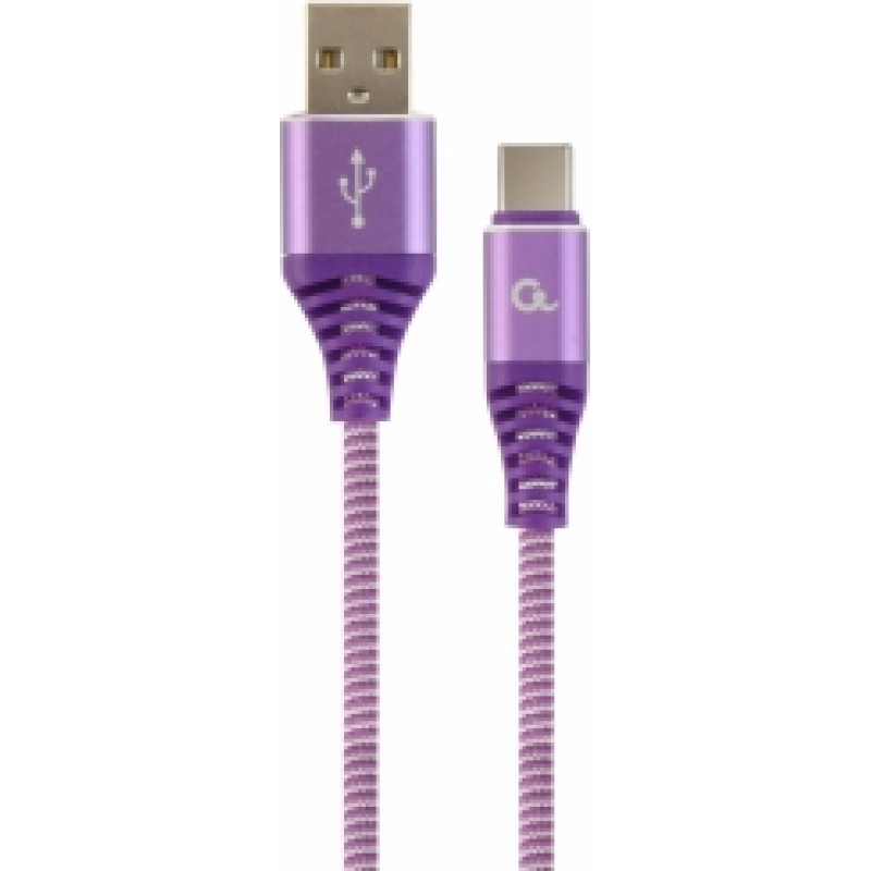 Gembird USB Male - USB Type C Male Premium cotton braided 1m Purple|White