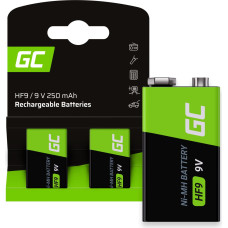 Green Cell Rechargeable Batteries 2x 9V HF9 Ni-MH 250mAh