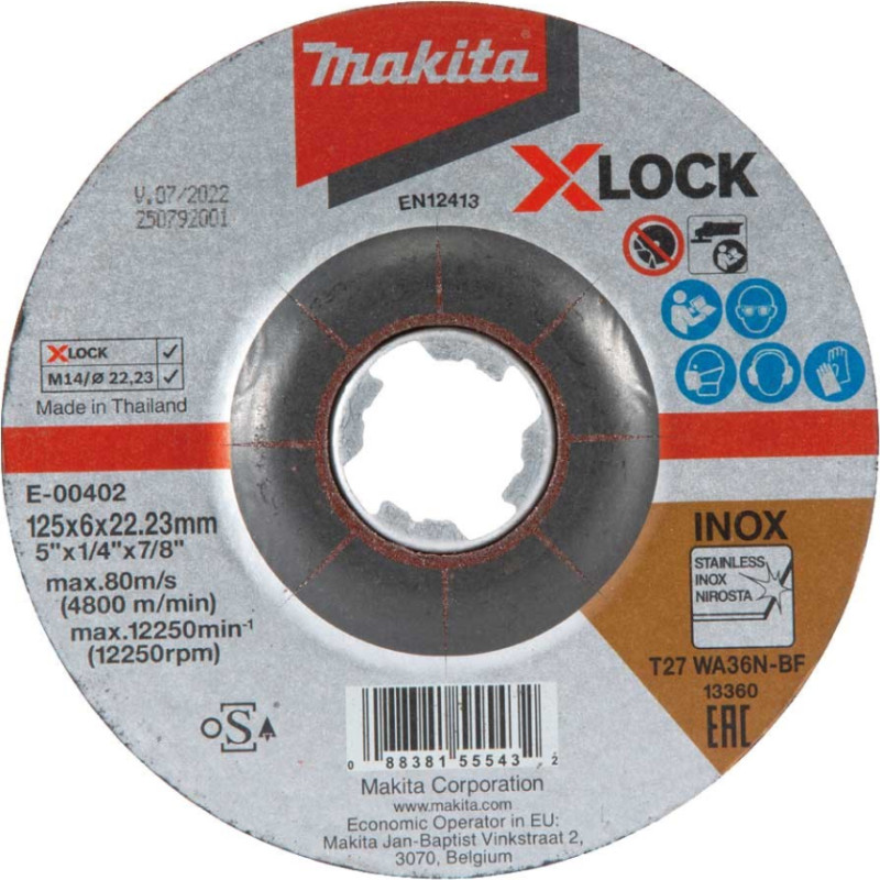 Makita-Akcesoria metāla / nerūsējošā tērauda slīpēšanas disks, 125/22,23/6 mm, X-LOCK WA36N, Makita [E-00402]