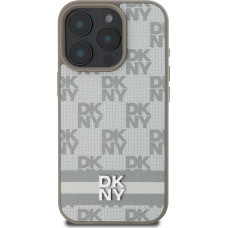 Dkny PU Leather Checkered Pattern and Stripe Case for iPhone 16 Pro Beige