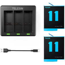 Telesin 3-slot charger + 2 batteries for GoPro Hero 12 | Hero 11 | Hero 10 | Hero 9