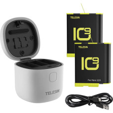 3-slot waterproof charger Allin box Telesin for GoPro Hero 9 | Hero 10 + 2 batteries (GP-BTR-905-GY-B)