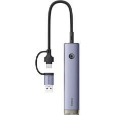 Hub 4in1 Baseus UltraJoy USB-A&USB-C to 3xUSB3.0+USB-C+RJ45 (grey)
