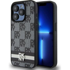 Dkny Leather Checkered Mono Pattern & Printed Stripes iPhone 15 Pro Case - Black