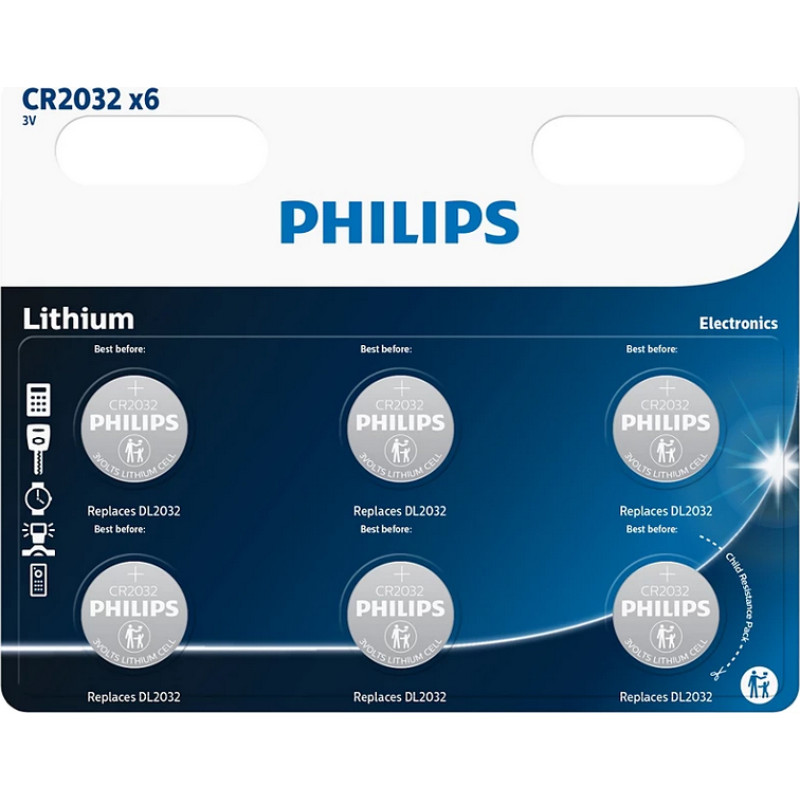 Battery PHILIPS CR2032 Lithium 6pc Blister