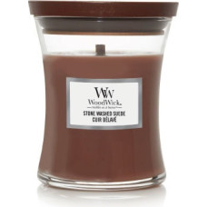 Woodwick Stone Washed Suede scented candle with wooden wick 275 g