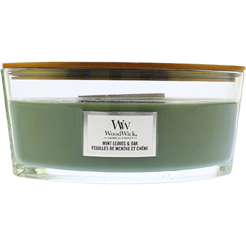 Woodwick Mint Leaves & Oak scented candle with wooden wick 453,6 g