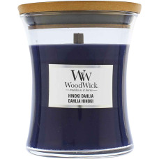 Woodwick Hinoki Dahlia scented candle with wooden wick 275 g