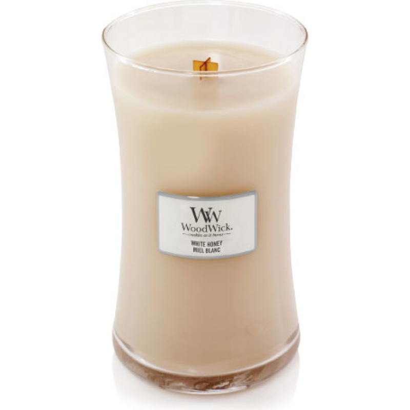 Woodwick White Honey scented candle with wooden wick 609,5 g