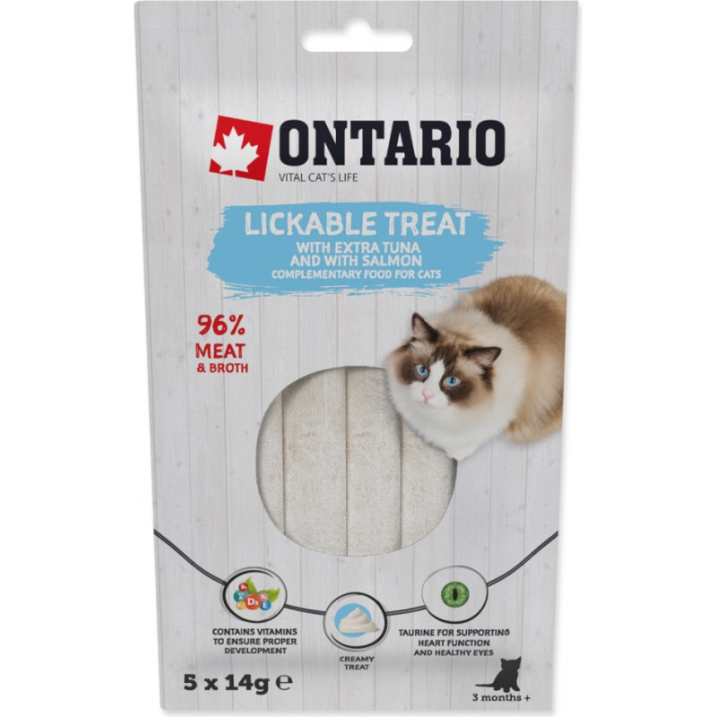 Ontario Gardums kaķiem – Ontario Lickable Treats with Tuna and Salmon, 5 x 14 g