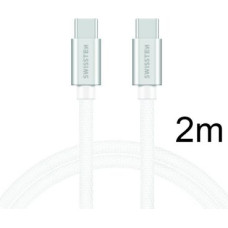 Swissten Textile Universāls Quick Charge 3.0 USB-C uz USB-C Datu un Uzlādes Kabelis 2 m Sudraba