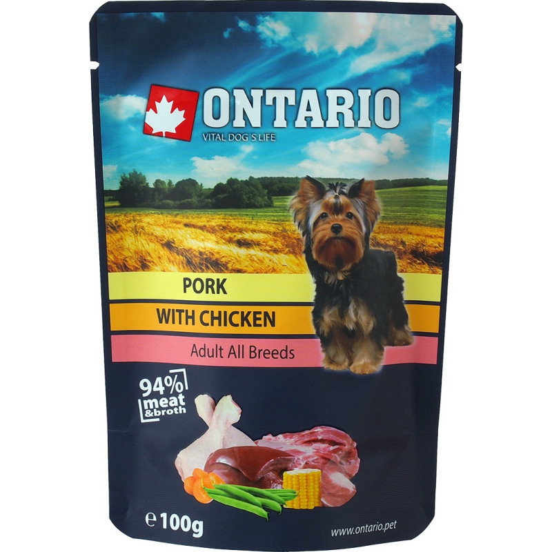 Ontario Konservi suņiem : Ontario Dog Pork with Chicken in Broth, 100 g