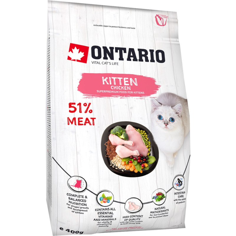 Ontario Sausā barība kaķēniem - Ontario Cat Kitten Chicken, 400 gr