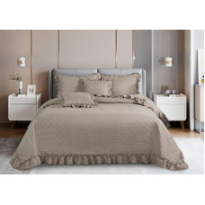 Gultas pārklājs ar volānu 160x220 Ruffy taupe volāns rombs glamūrs, dekoratīvs I2