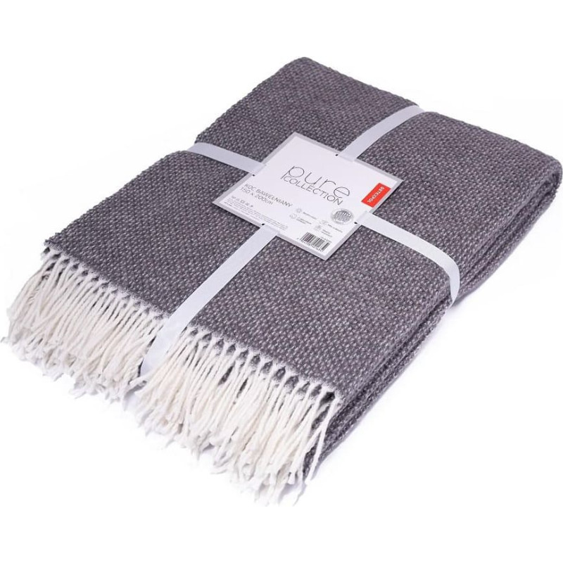 Kokvilnas akrila sega 200x220 pelēka ar žakarda bārkstīm 126jb