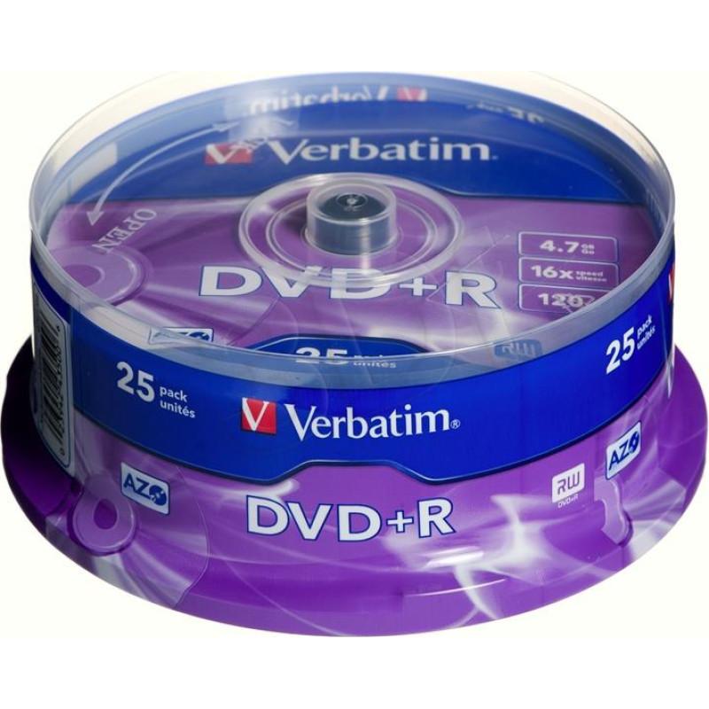 Verbatim DVD+R 4.7GB 16X 25pack AZO MATT SILVER cake box - 4