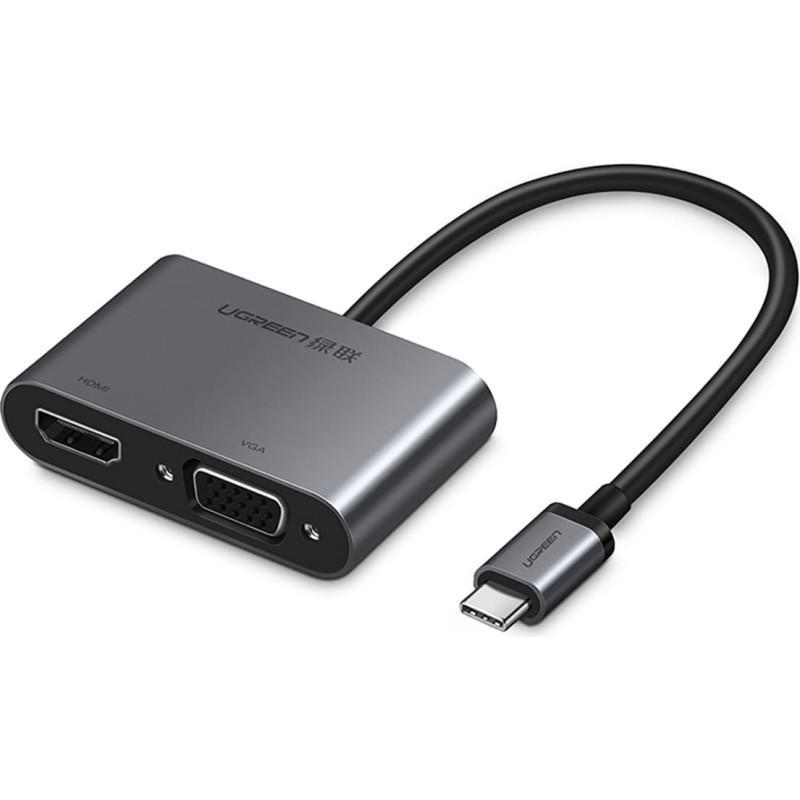 Ugreen Adaptera sadalītājs USB-C&nbsp;&mdash; HDMI / VGA / USB-A 3.0 / USB-C PD&nbsp;&mdash; pelēks