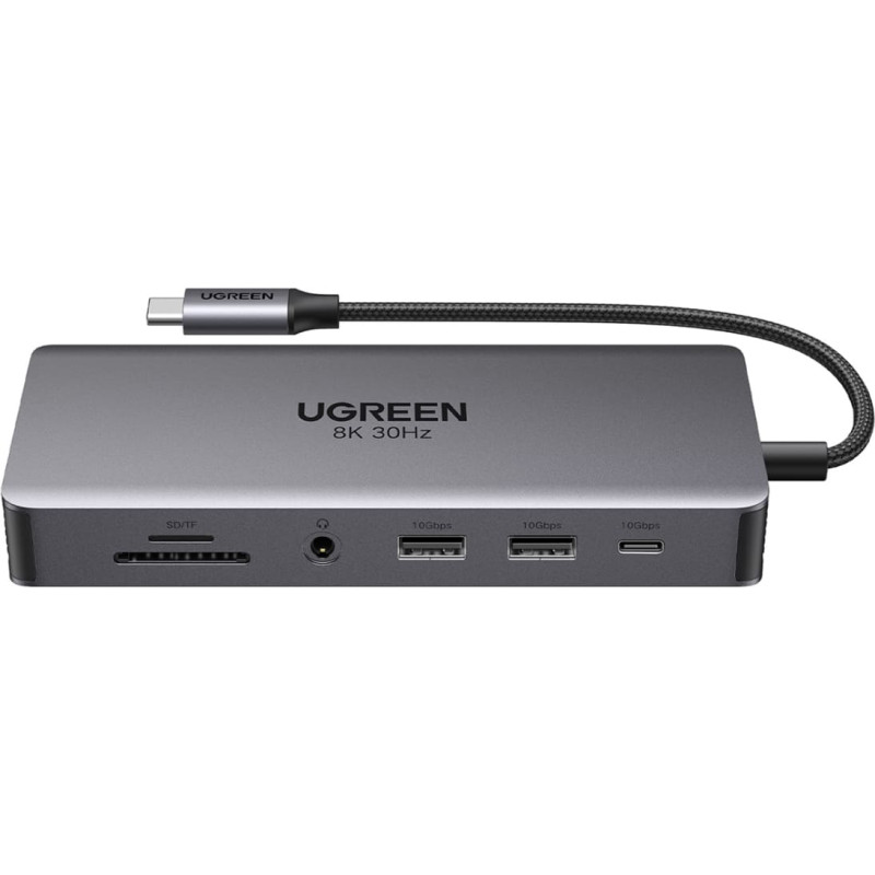 Ugreen 13in1 HUB adapteris USB-C - USB-A / USB-C / HDMI / DisplayPort / RJ45 / SD TF / AUX / USB-C PD - pelēks