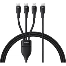 Baseus 3in1 kabelis Flash Series 3 100W USB-C - 2x USB-C iPhone Lightning 1.5m - melns