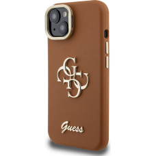 Guess PU Grained 4G Logo Stand Camera Frame Case for iPhone 14 Brown