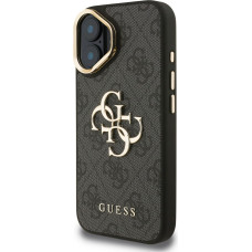 Guess PU 4G Metal Logo Stand Camera Frame Case for iPhone 16 Black