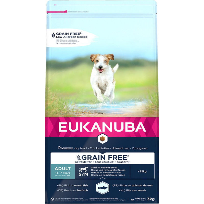 Eukanuba Sausa barība suņiem - Eukanuba Adult Small and Medium Grain Free Ocean Fish, 3 kg