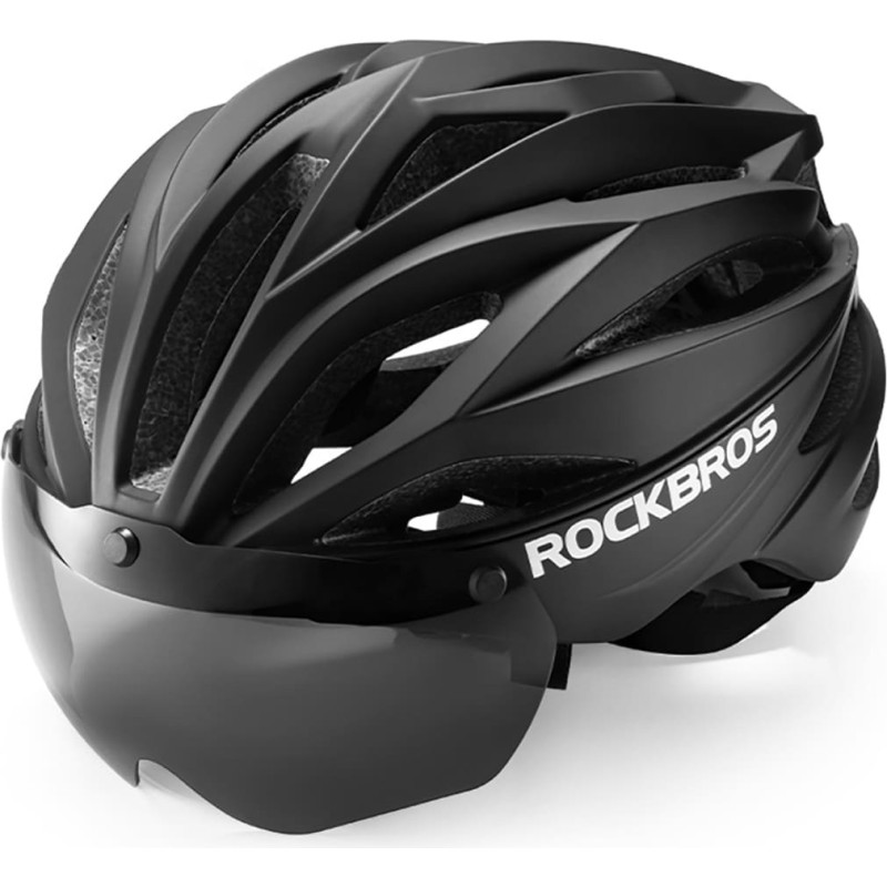 Rockbros Unisex velosipēda ķivere ar noņemamu vizieri un UV filtra brillēm - melna