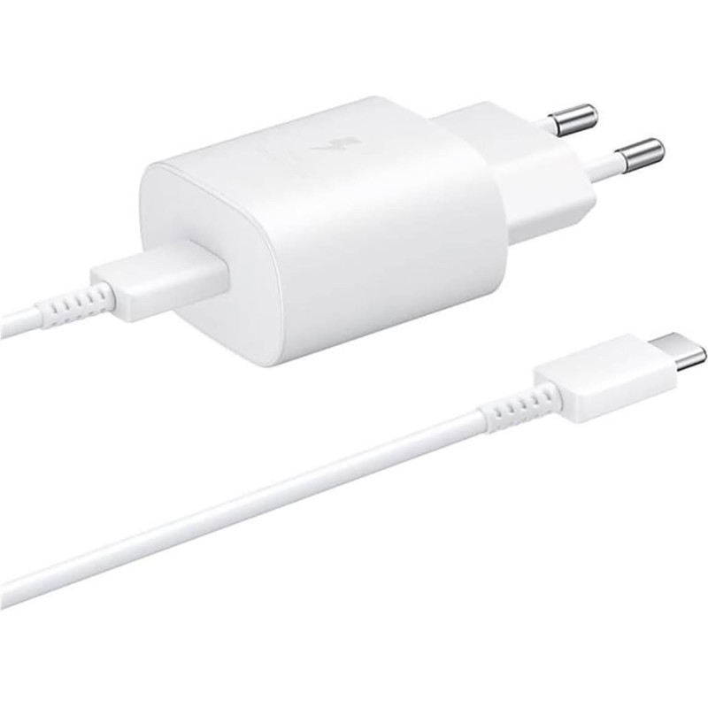 Samsung 25 W USB-C sienas lādētājs ar USB-C kabeli - balts