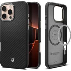 Spigen iPhone 16 Pro Max Enzo Aramid Mag vāciņš ar MagSafe aizsargapvalku — melns un sudrabkrāsas