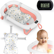 Ricokids Saliekamā vanna bērniem, zīdaiņiem ar termometru un ieliktni RK-287 balta un rozā