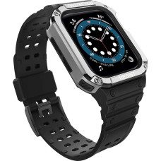 Protect Strap Band Band with Case for Apple Watch 7 | SE (41|40 | 38mm) Case Armored Watch Cover Black