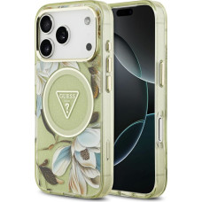 Case Guess IML Glitter Flowers Triangle MagSafe for iPhone 17 Pro Max green