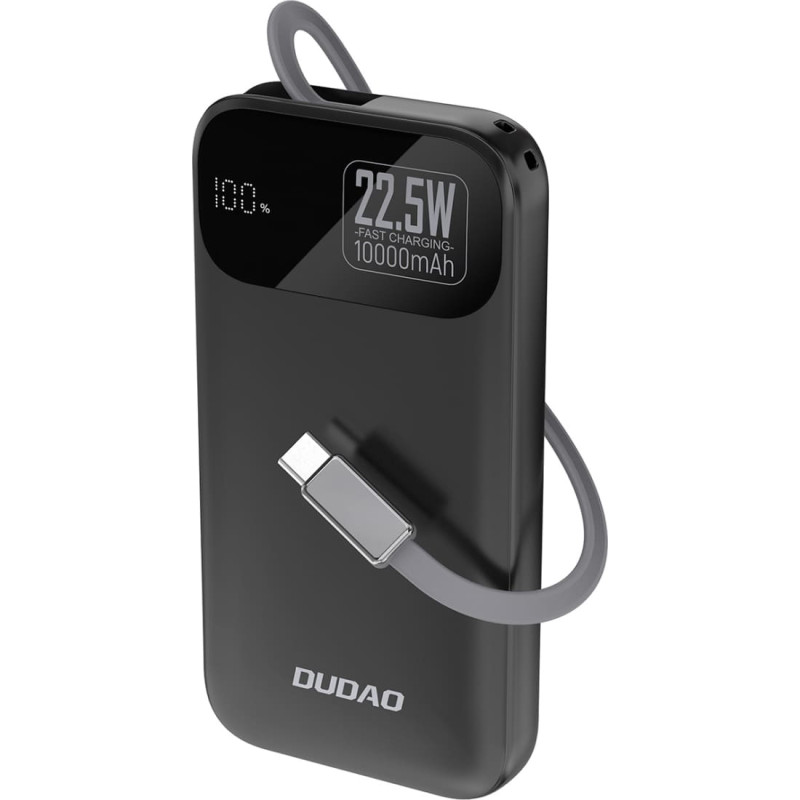 Dudao K31 10000 mAh 22,5 W PD Powerbank ar iebūvētu kabeli - melns