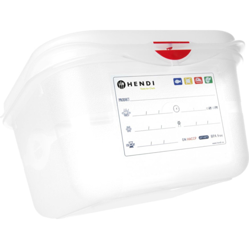 Hendi Pārtikas trauks GN 1/6 ar vāku ar etiķeti 1,1 l 176x162x65 mm
