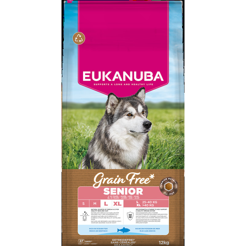 Eukanuba Sausa barība suņiem - Eukanuba Senior Large Grain Free ocean fish, 12 kg