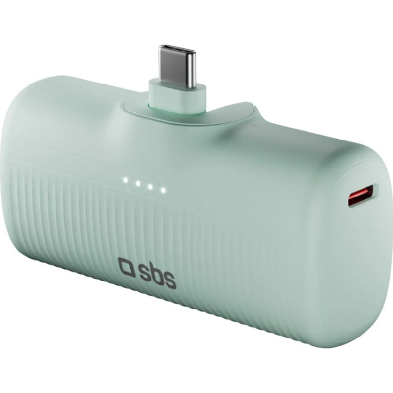 SBS EcoPower 5000 mAh 10W ārējais akumulators ar iebūvētu USB-C portu - zaļ&scaron;