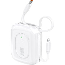 Dudao K32 10000 mAh Powerbank ar iebūvētu USB-C iPhone Lightning kabeli 22,5 W - balts