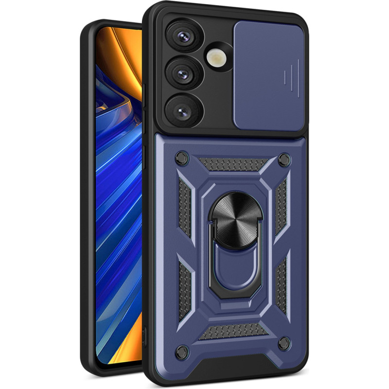 Hurtel Bruņots maciņ&scaron; ar statīvu un kameras pārsegu priek&scaron; Samsung Galaxy S25 Edge Hybrid Armor Camshield - zils