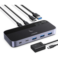 Ugreen USB-C USB-A 10Gb/s slēdzis &mdash; pelēks
