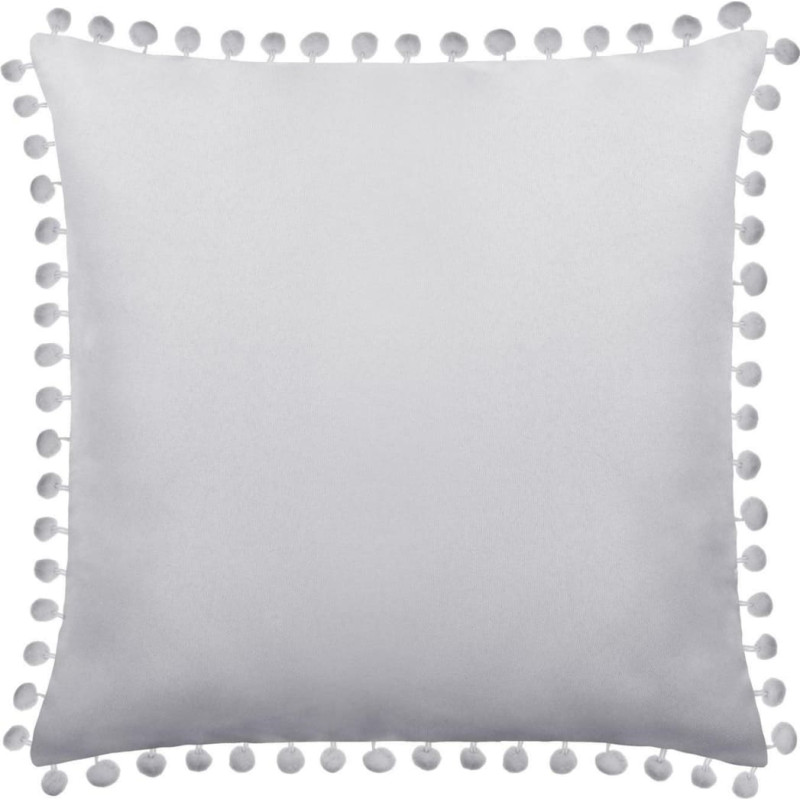 Dekoratīvā spilvendrāna 45x45 Pūkains sudrabs ar pomponiem