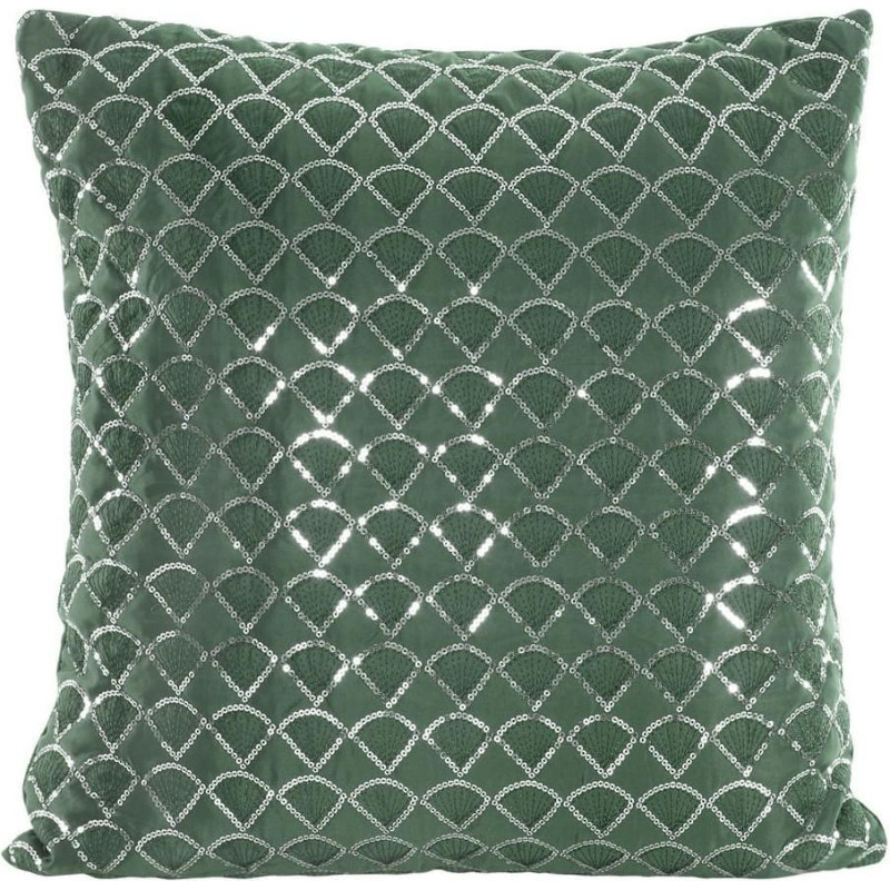 Dekoratīvā spilvendrāna 45x45 Margot tumši zaļa, dekorēta ar fliteriem