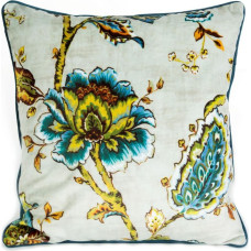 Dekoratīvā spilvendrāna 45x45 Velvet 18 ziedi krēmkrāsas tirkīza samts