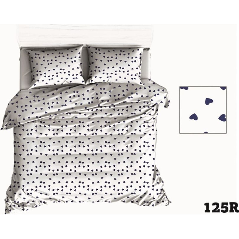 Kokvilnas gultas veļa 150x200 R125 baltas sirsniņas tumši zilas sirsniņas 316D 1 spilvendrāna 50x60